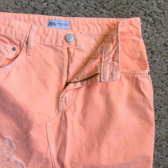Zara Denim Neon Orange Jean Skirt Distressed Size Small - Picture 4 of 4
